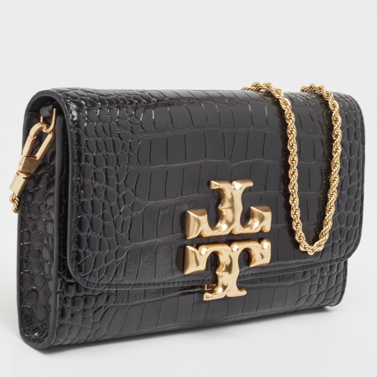 Pre Owned Tory Burch Croc Embossed Leather Eleanor Chain Clutch