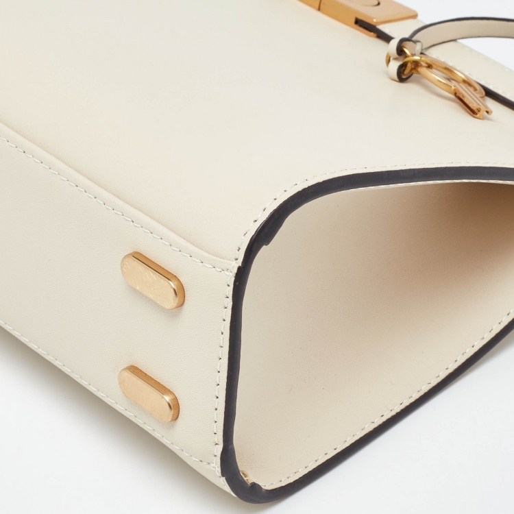 Pre Owned Tory Burch Cream Leather Small Lee Radziwill Top Handle Bag