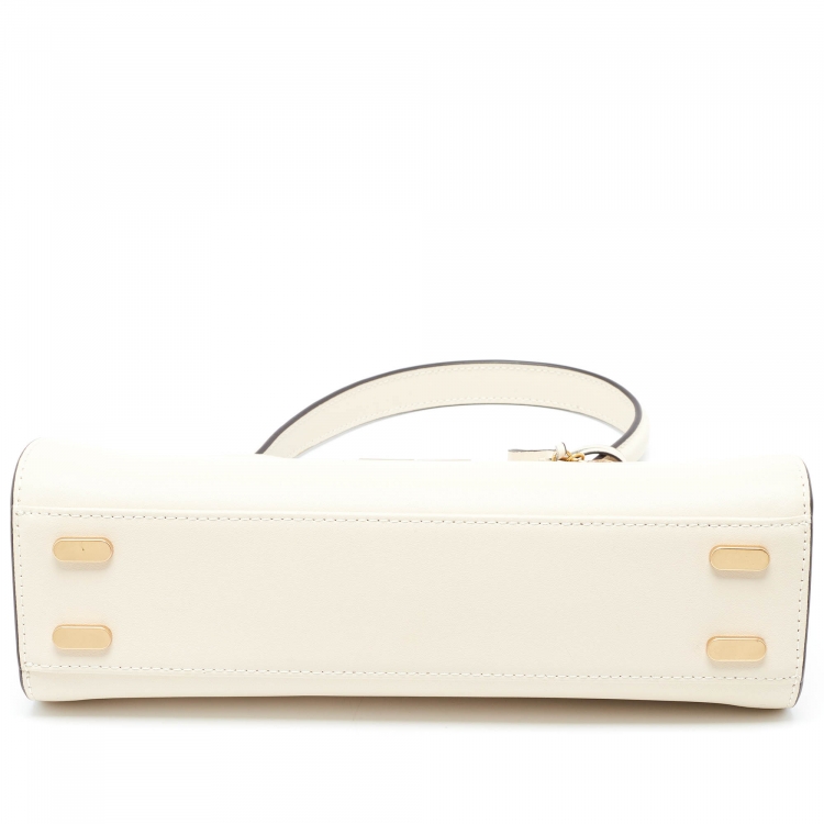Pre Owned Tory Burch Cream Leather Small Lee Radziwill Top Handle Bag
