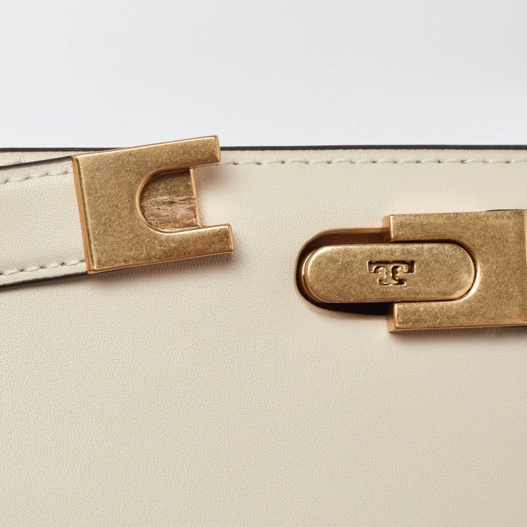 Pre Owned Tory Burch Cream Leather Small Lee Radziwill Top Handle Bag