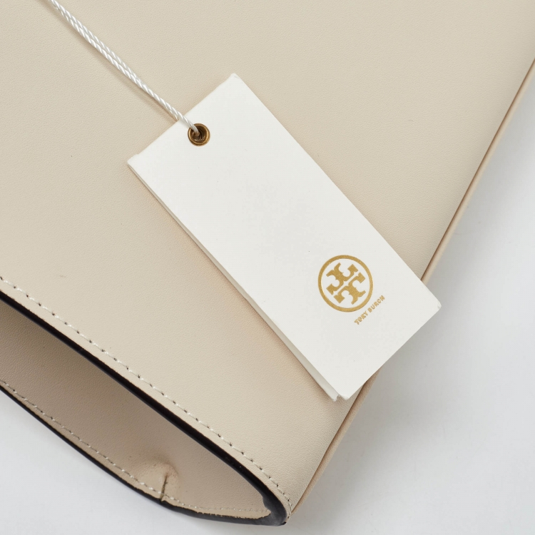 Pre Owned Tory Burch Cream Leather Small Lee Radziwill Top Handle Bag