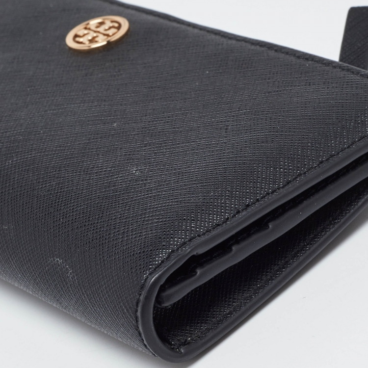 Pre Owned Tory Burch Black Leather Robinson Flap Continental Wallet