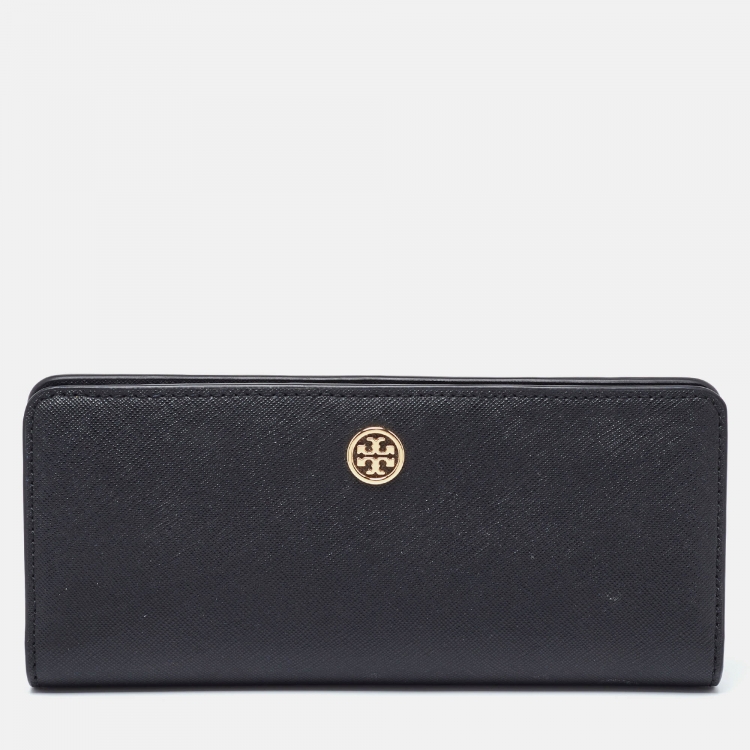 Pre Owned Tory Burch Black Leather Robinson Flap Continental Wallet