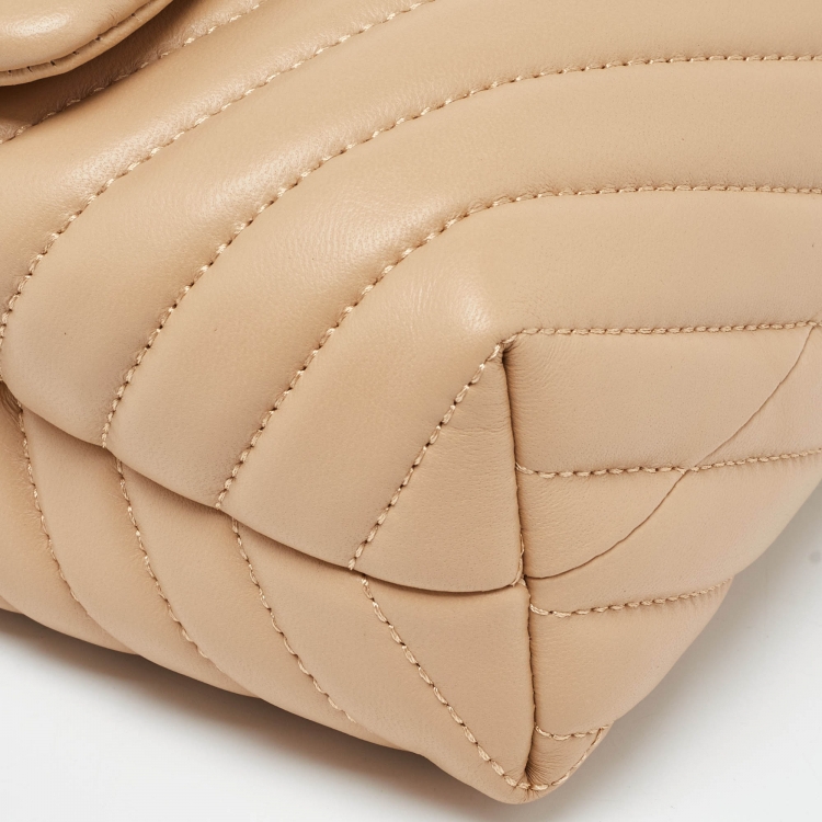 Pre Owned Tory Burch Beige Chevron Leather Kira Shoulder Bag