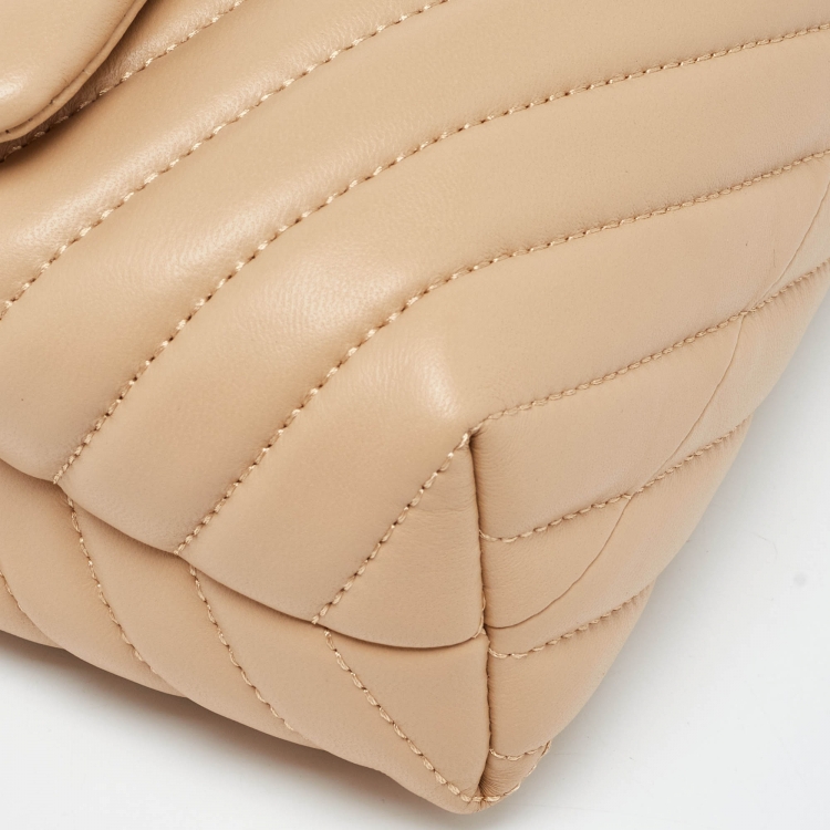 Pre Owned Tory Burch Beige Chevron Leather Kira Shoulder Bag