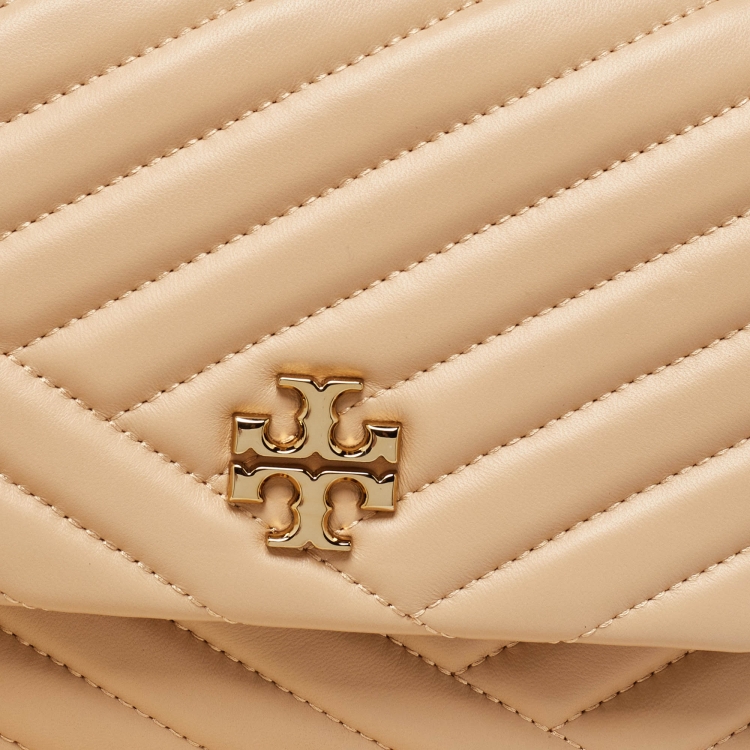 Pre Owned Tory Burch Beige Chevron Leather Kira Shoulder Bag