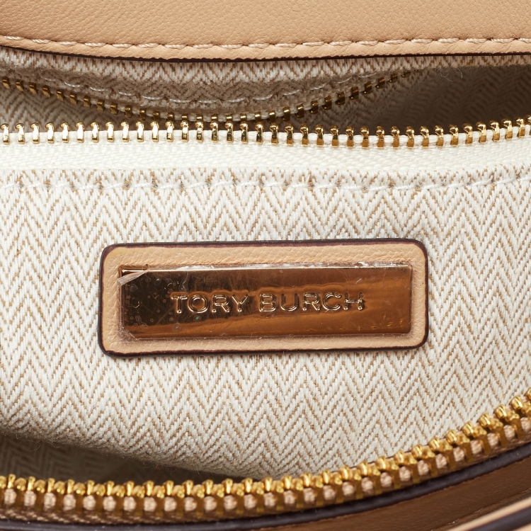 Pre Owned Tory Burch Beige Chevron Leather Kira Shoulder Bag