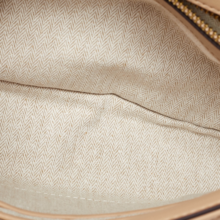 Pre Owned Tory Burch Beige Chevron Leather Kira Shoulder Bag