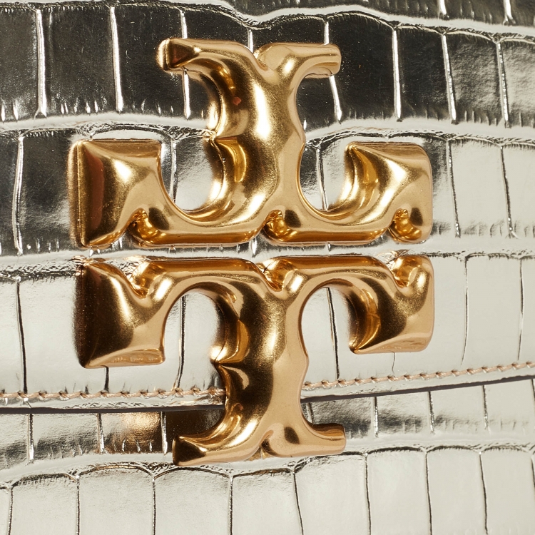 Pre Owned Tory Burch Gold Croc Embossed Leather Small Eleanor Shoulder Bag
