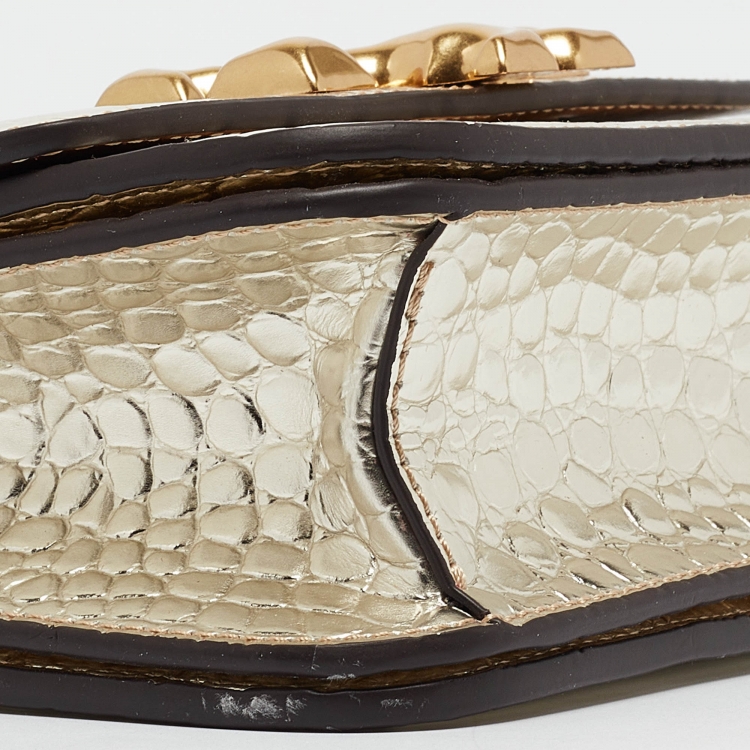 Pre Owned Tory Burch Gold Croc Embossed Leather Small Eleanor Shoulder Bag