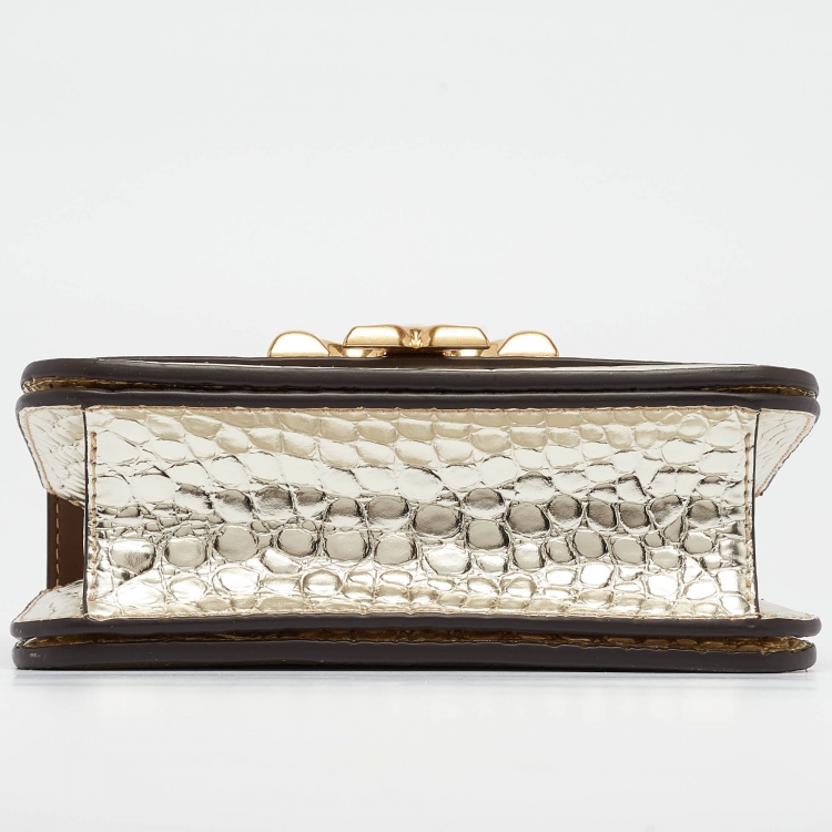 Pre Owned Tory Burch Gold Croc Embossed Leather Small Eleanor Shoulder Bag
