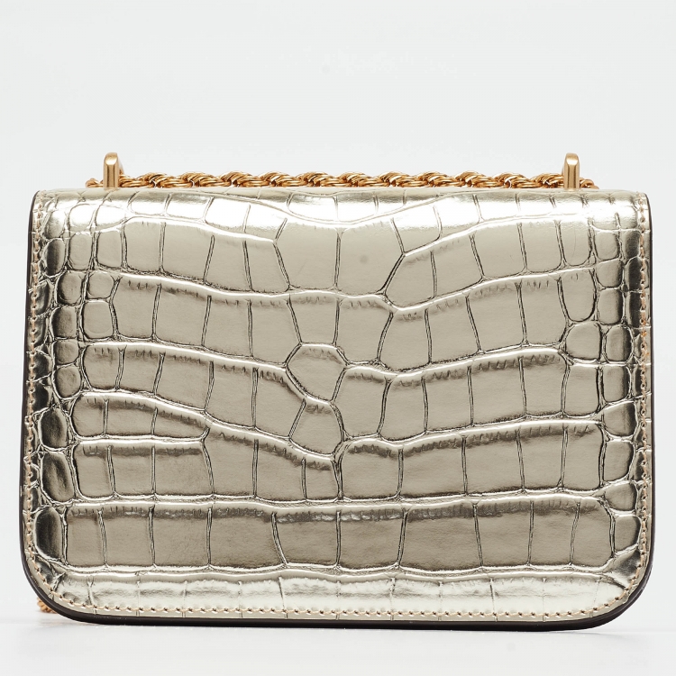 Pre Owned Tory Burch Gold Croc Embossed Leather Small Eleanor Shoulder Bag