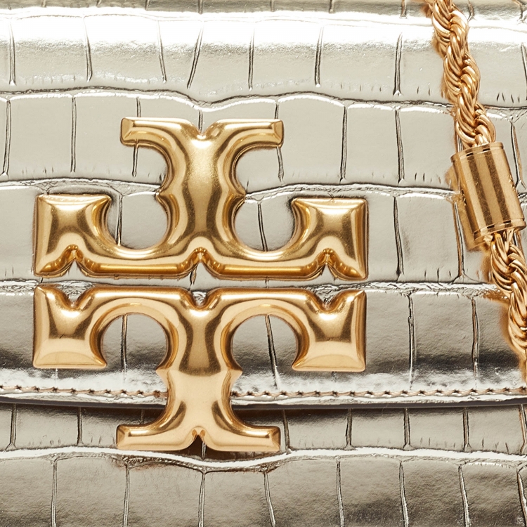 Pre Owned Tory Burch Gold Croc Embossed Leather Small Eleanor Shoulder Bag