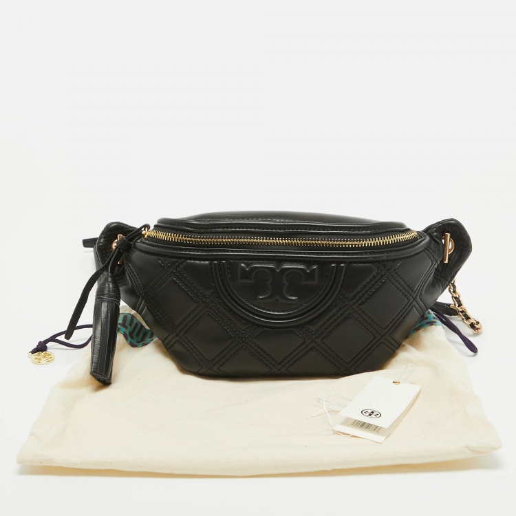 Pre Owned Tory Burch Black Leather Soft Fleming Belt Bag