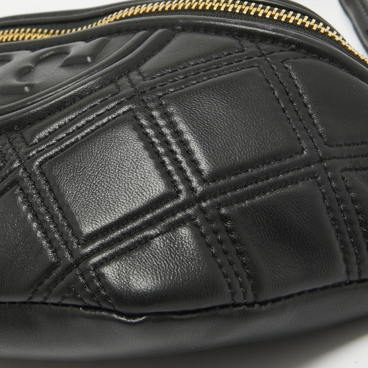 Pre Owned Tory Burch Black Leather Soft Fleming Belt Bag