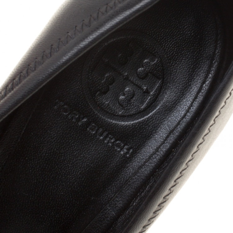 Pre Owned Tory Burch Black Leather Sally Wedge Pumps Size 40