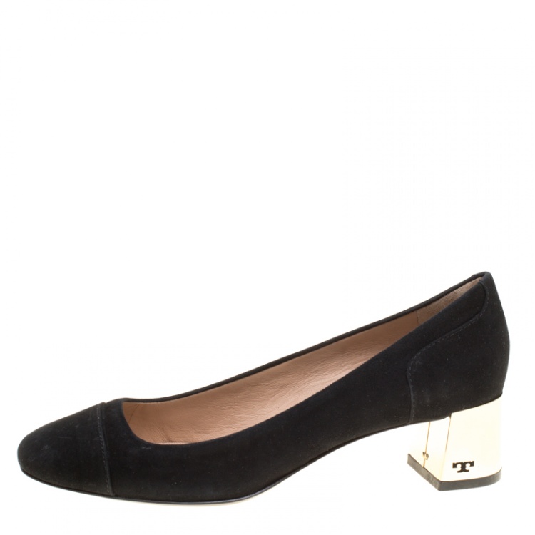 Pre Owned Tory Burch Black Suede Evelyn Block Heel Pumps Size 37