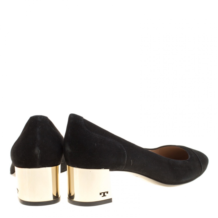 Pre Owned Tory Burch Black Suede Evelyn Block Heel Pumps Size 37