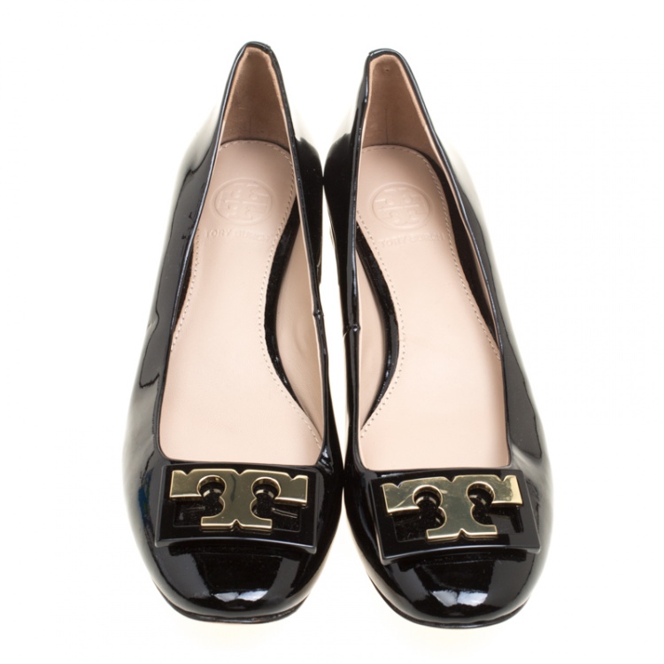 Pre Owned Tory Burch Black Patent Leather Gigi Block Heel Pumps Size 35.5
