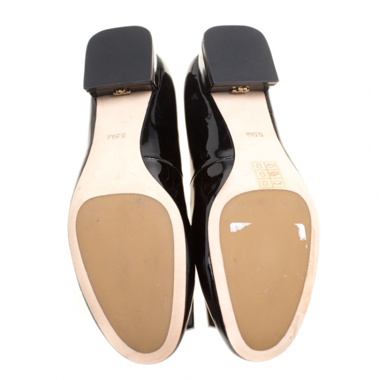 Pre Owned Tory Burch Black Patent Leather Gigi Block Heel Pumps Size 35.5