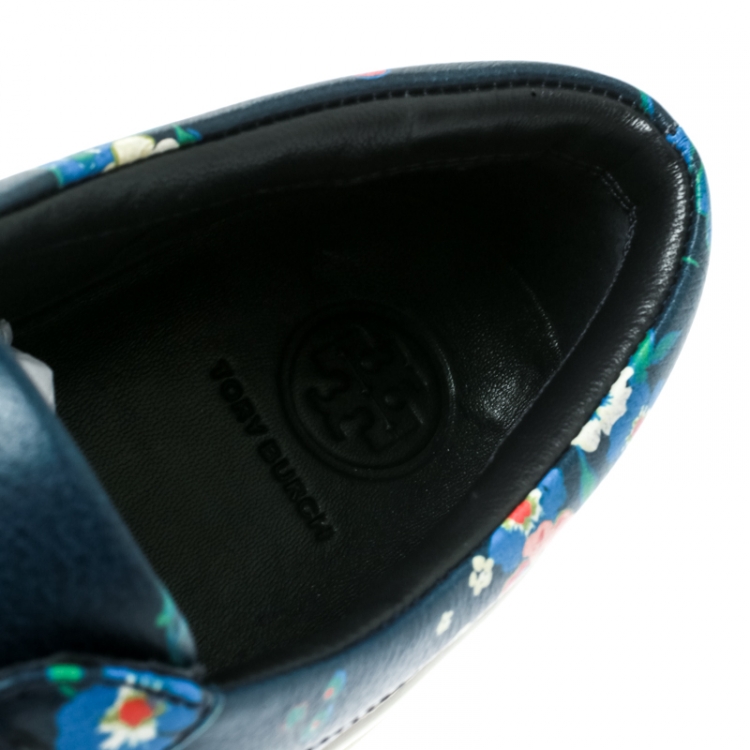 Pre Owned Tory Burch Floral Printed Leather Amalia Low Top Sneakers Size 39