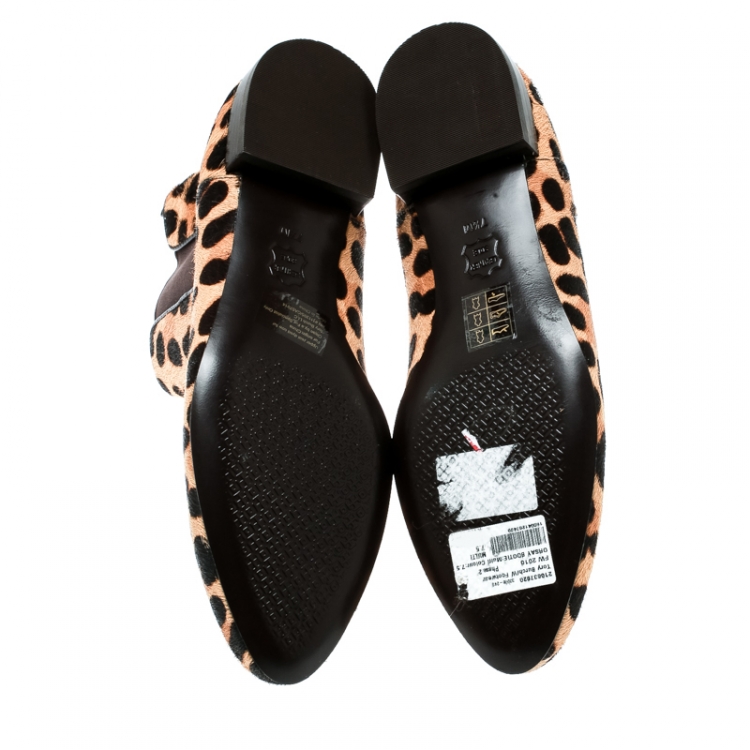 Pre Owned Tory Burch Brown Leopard Print Calf Hair Orsay Ankle Boots Size 37.5