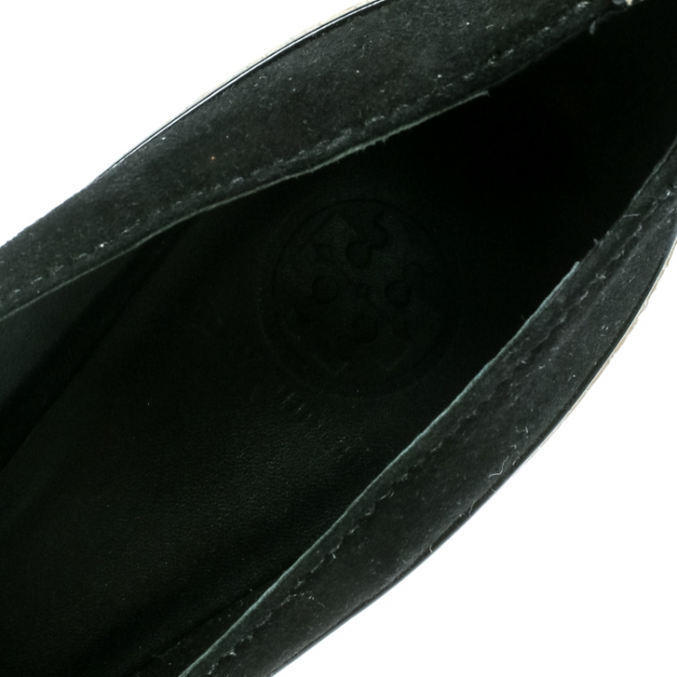 Pre Owned Tory Burch Black Suede and Python Embossed Leather Sandra Wedge Peep Toe Pumps Size 39