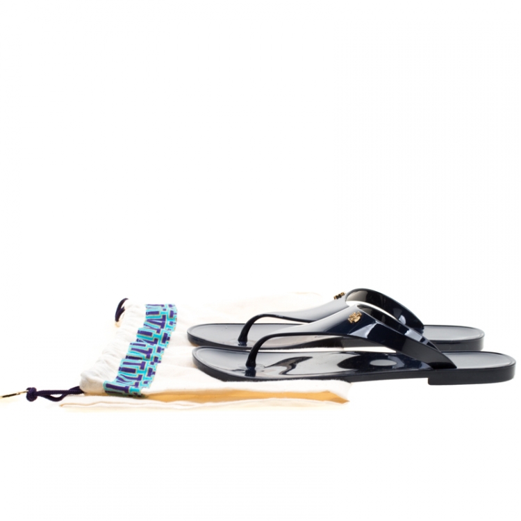 Pre Owned Tory Burch Blue Rubber Speer Flat Thong Sandals Size 36