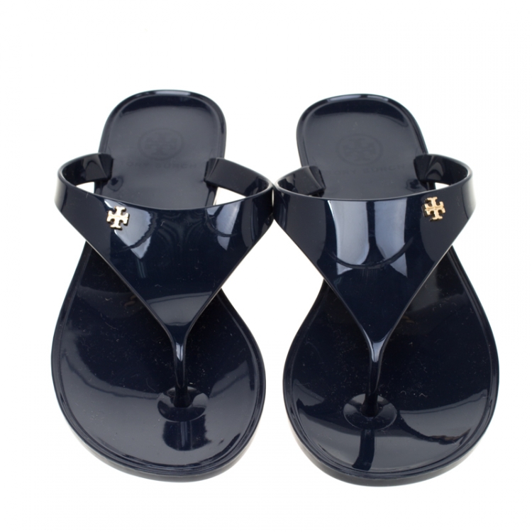 Pre Owned Tory Burch Blue Rubber Speer Flat Thong Sandals Size 36