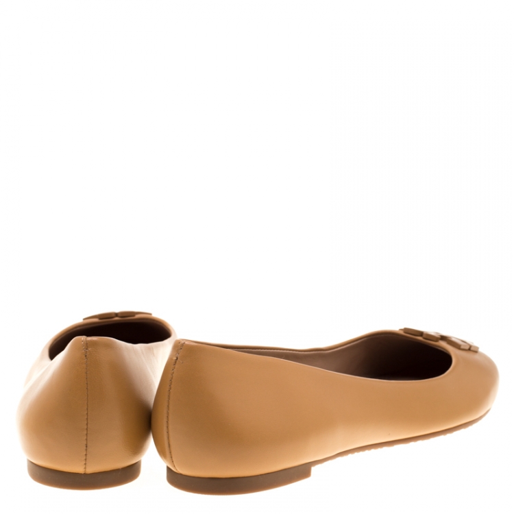 Pre Owned Tory Burch Beige Leather Lowell Ballet Flats Size 37
