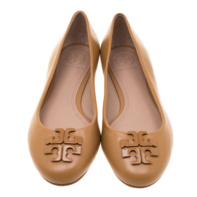 Pre Owned Tory Burch Beige Leather Lowell Ballet Flats Size 37