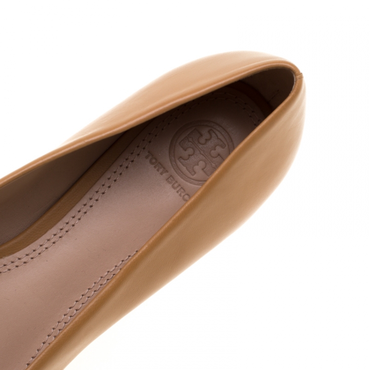Pre Owned Tory Burch Beige Leather Lowell Ballet Flats Size 37