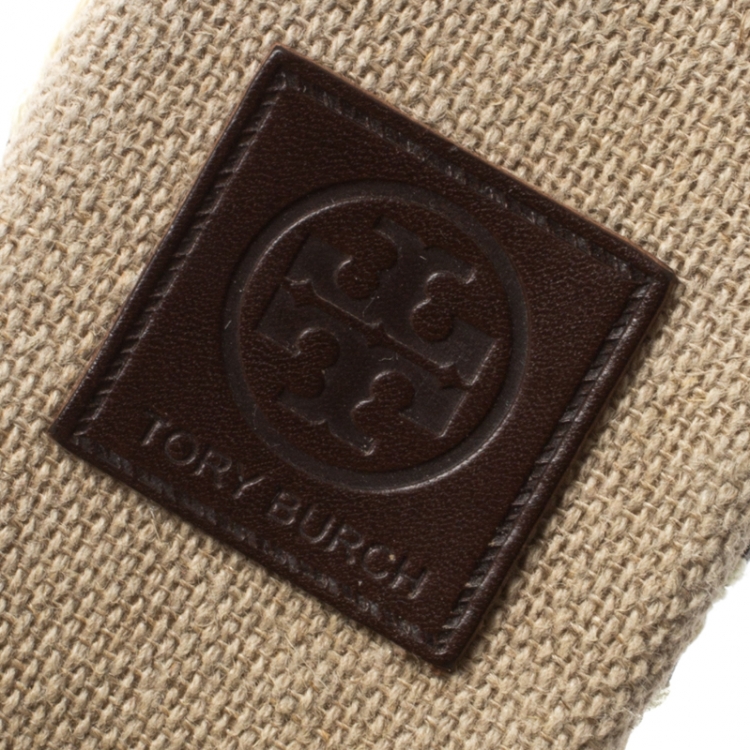 Pre Owned Tory Burch Two Tone Woven Leather Lilah Ankle Strap Espadrille Wedge Sandals Size 36.5