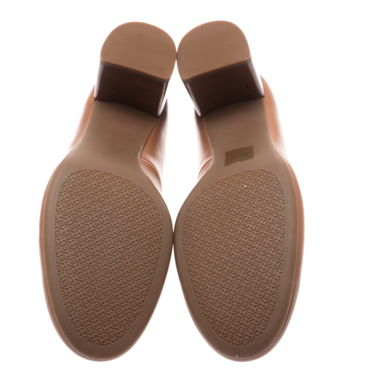 Pre Owned Tory Burch Tan Leather Janey Block Heel Pumps Size 39