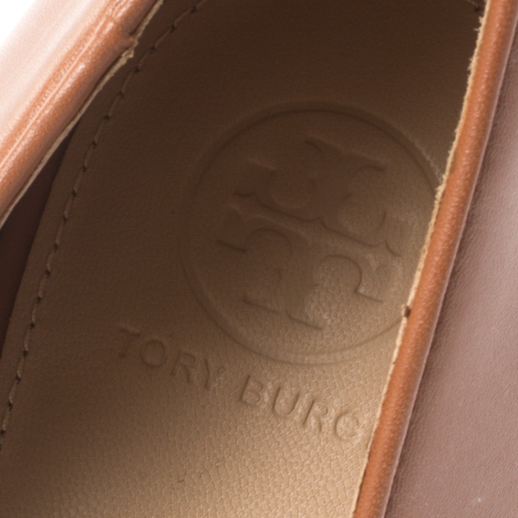 Pre Owned Tory Burch Tan Leather Janey Block Heel Pumps Size 39