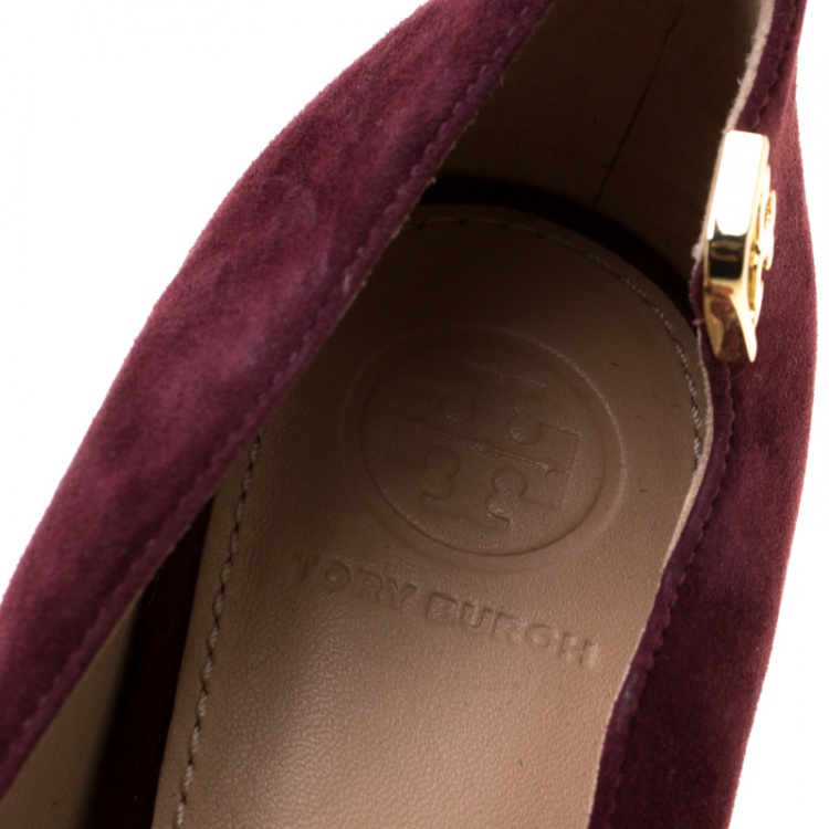 Pre Owned Tory Burch Burgundy Suede Elizabeth Pointed Toe Pumps Size 37