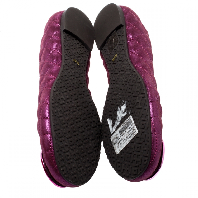مملوكة مسبقًا Tory Burch Metallic Pink Quilted Leather Reva Ballet Flats Size 36