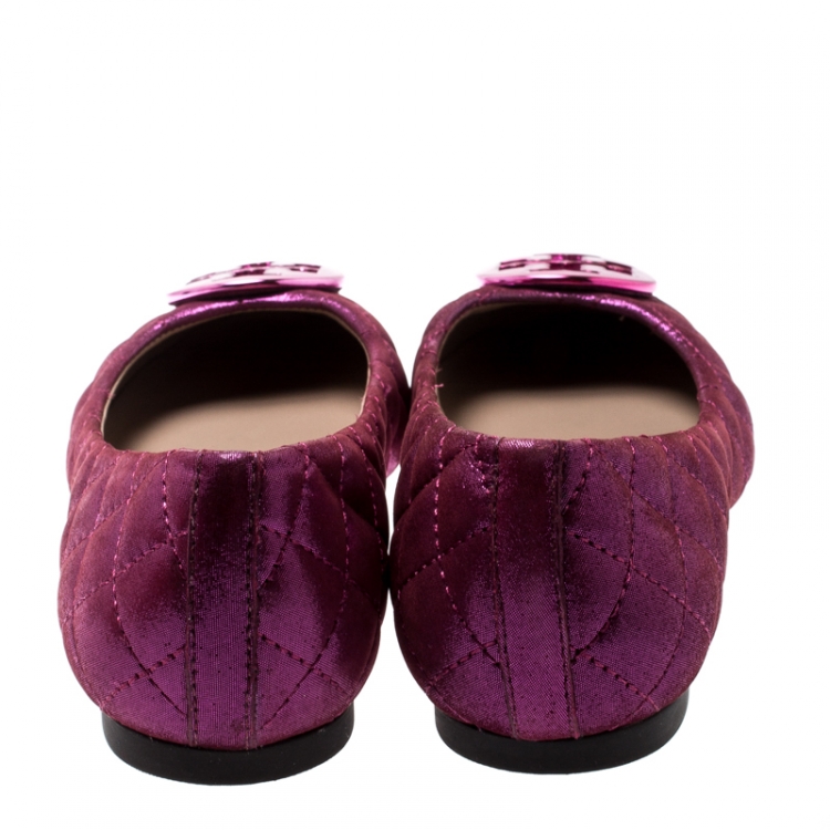 مملوكة مسبقًا Tory Burch Metallic Pink Quilted Leather Reva Ballet Flats Size 36