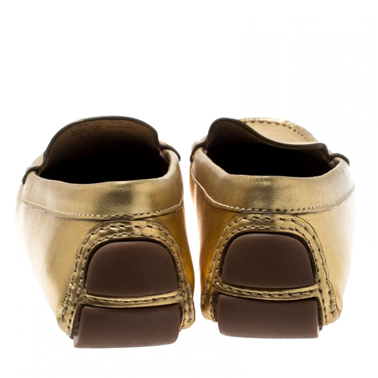 مملوكة مسبقًا Tory Burch Metallic Gold Leather Maynard Loafers Size 35