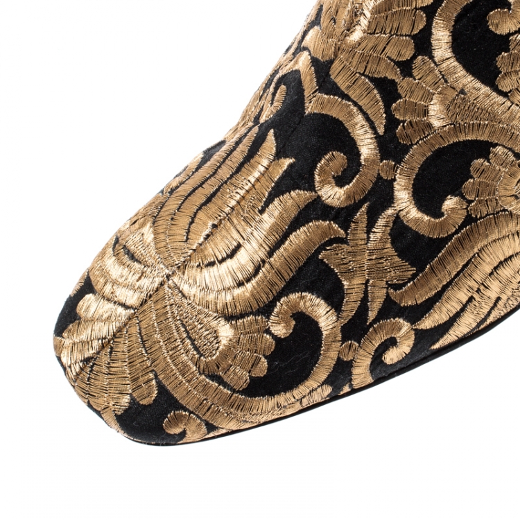 Pre Owned Tory Burch Metallic Gold Brocade Fabric Ankle Boots Size 39