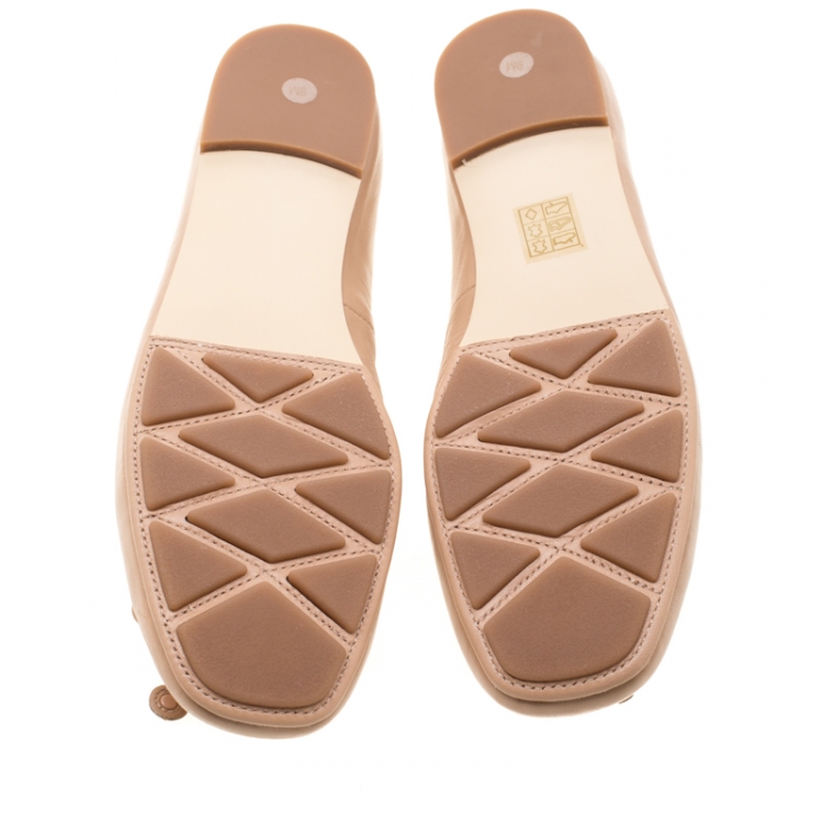 Pre Owned Tory Burch Beige Leather Laila Bow Detail Ballet Flats Size 39