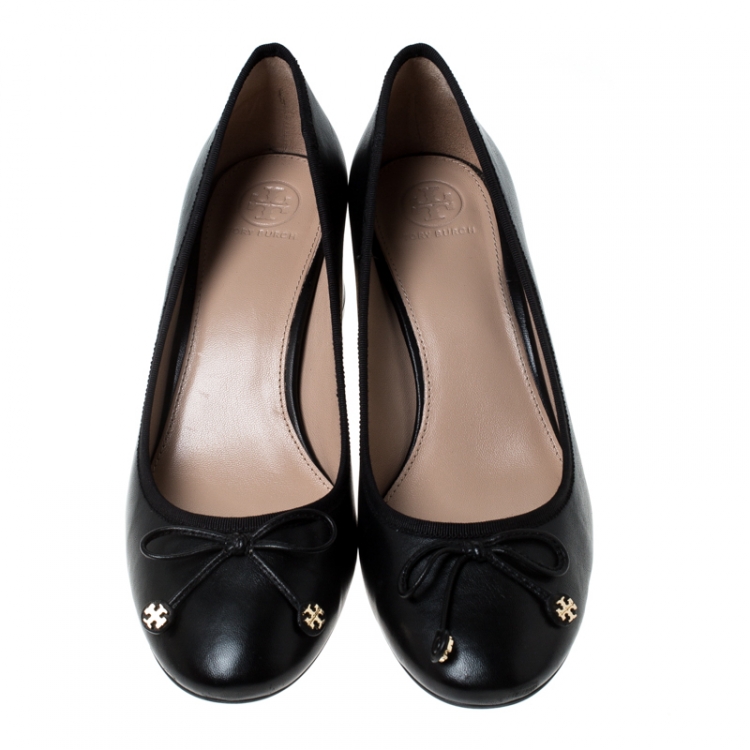 Pre Owned Tory Burch Black Leather Laila Pumps Size 39.5