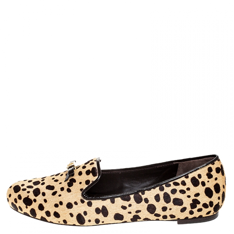 Tory Burch Beige/Brown Cheetah Print Calf Hair Chandra Loafers Size 39 Tory  Burch | TLC