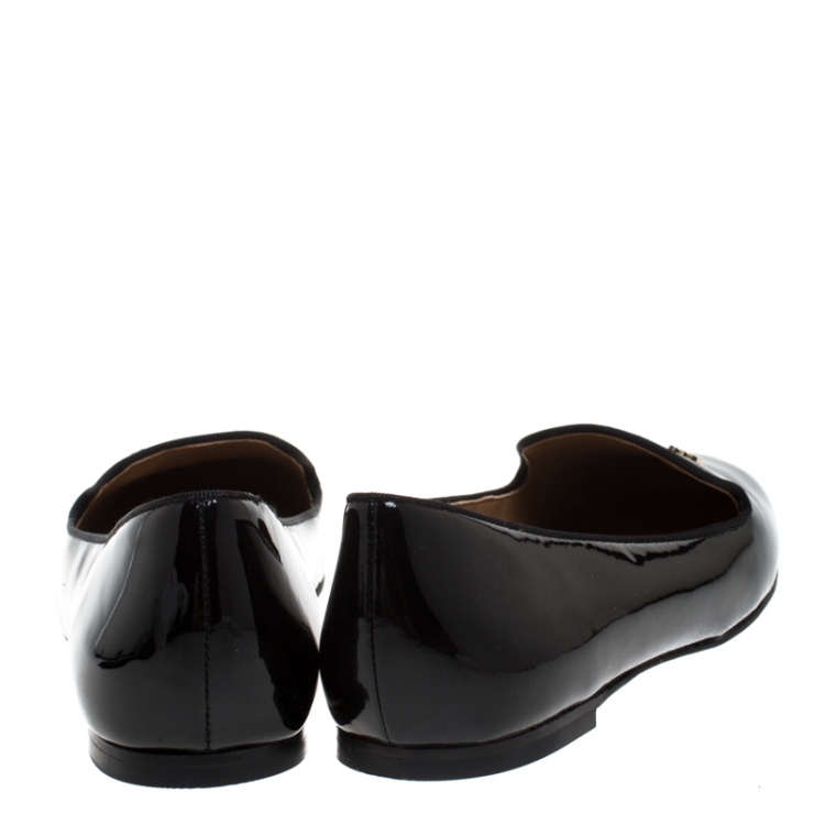 Pre Owned Tory Burch Black Patent Leather Samantha Smoking Slippers Size 38