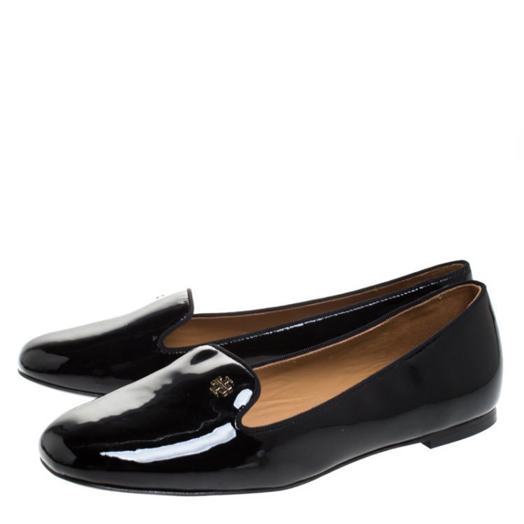Pre Owned Tory Burch Black Patent Leather Samantha Smoking Slippers Size 38