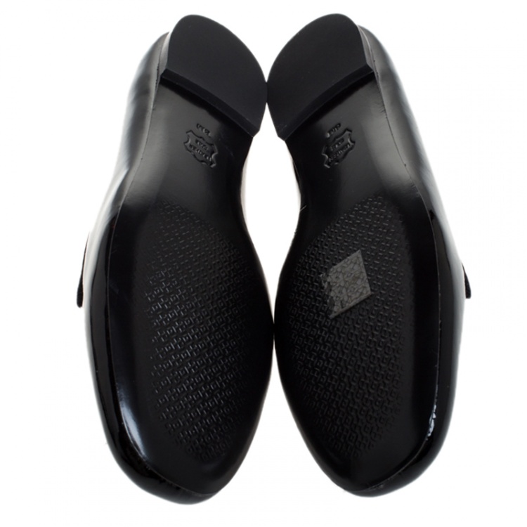 Pre Owned Tory Burch Black Patent Leather Samantha Smoking Slippers Size 38