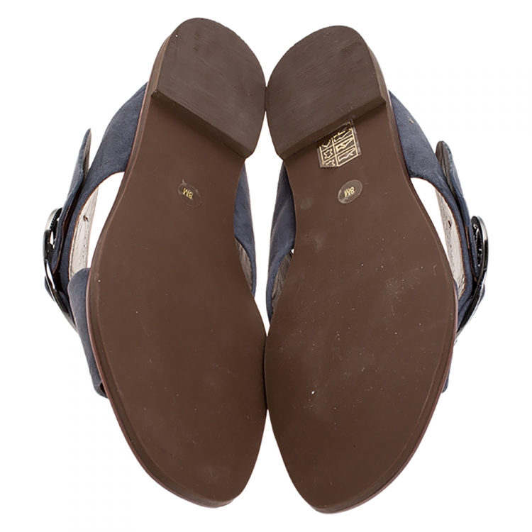 Pre Owned Tory Burch Grey Suede Leather Thames Cross Strap Flats Size Size 38