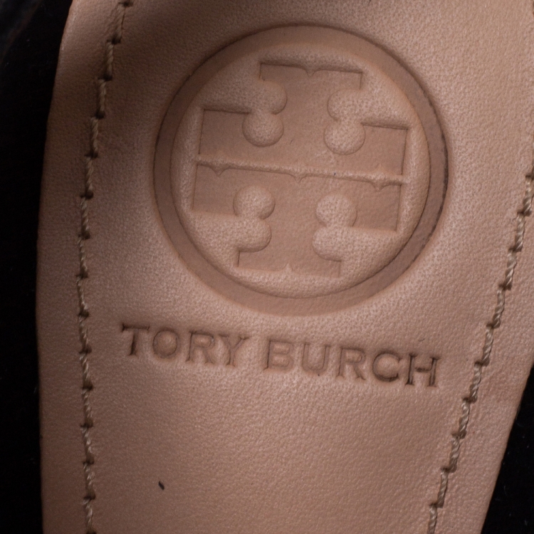 Pre Owned Tory Burch Black Suede Debbie Wedge Sandals Size 38.5