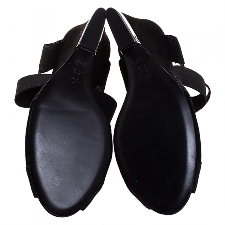 Pre Owned Tory Burch Black Suede Debbie Wedge Sandals Size 38.5
