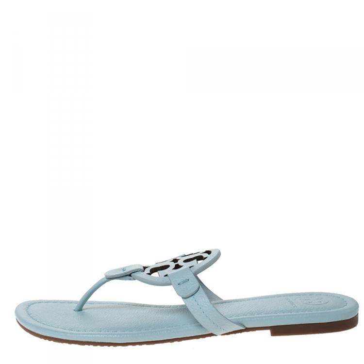 Tory Burch Light Blue Leather Miller Flat Thong Sandals Size  Tory Burch  | TLC